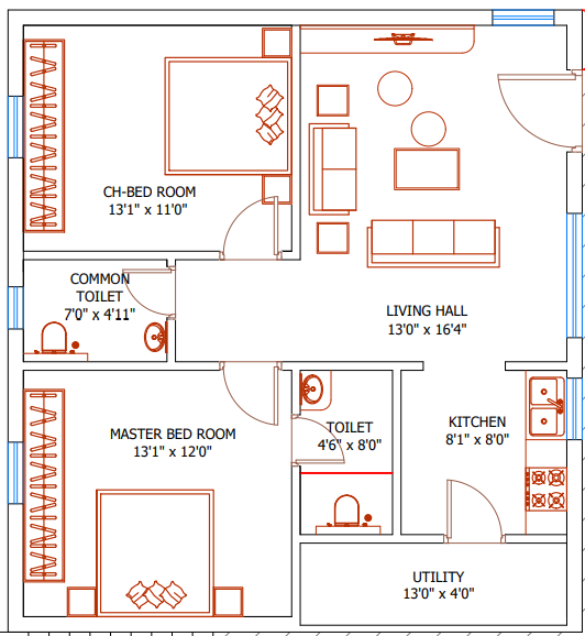 East Facing Floor Plan